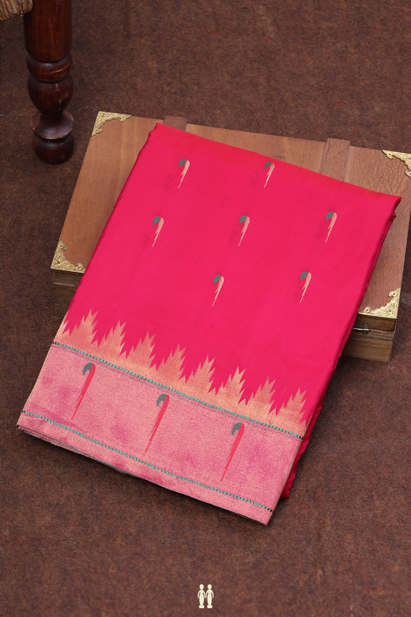 Paithani Silk Saree In Rani Pink With Muniya Design