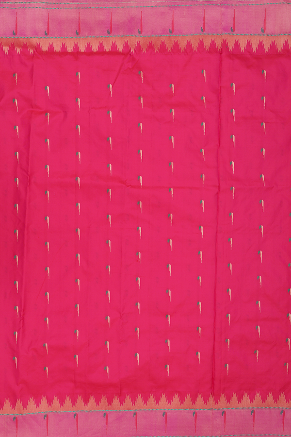 Paithani Silk Saree In Rani Pink With Muniya Design
