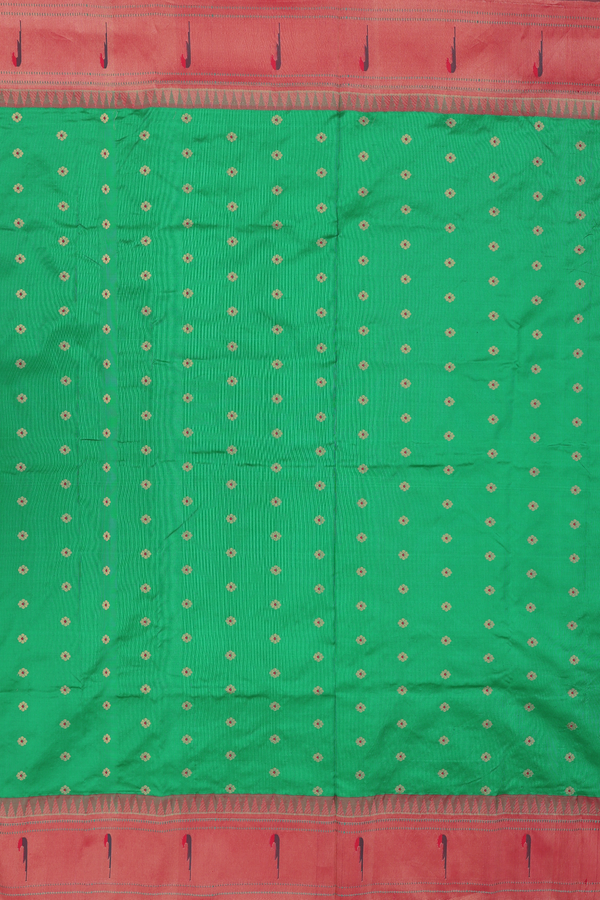 Paithani Silk Saree In Green With Floral Buttas