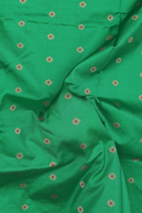 Paithani Silk Saree In Green With Floral Buttas