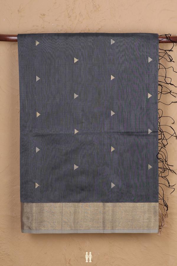 Maheswari Silk Cotton Saree Dark Steel Grey With Allover Buttas