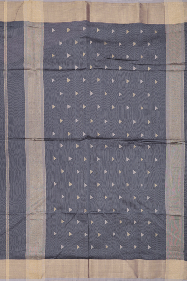 Maheswari Silk Cotton Saree Dark Steel Grey With Allover Buttas