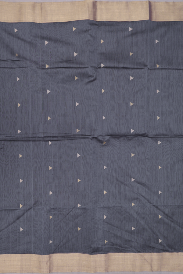Maheswari Silk Cotton Saree Dark Steel Grey With Allover Buttas