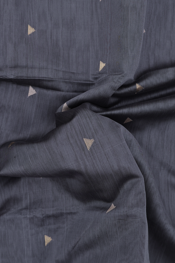 Maheswari Silk Cotton Saree Dark Steel Grey With Allover Buttas