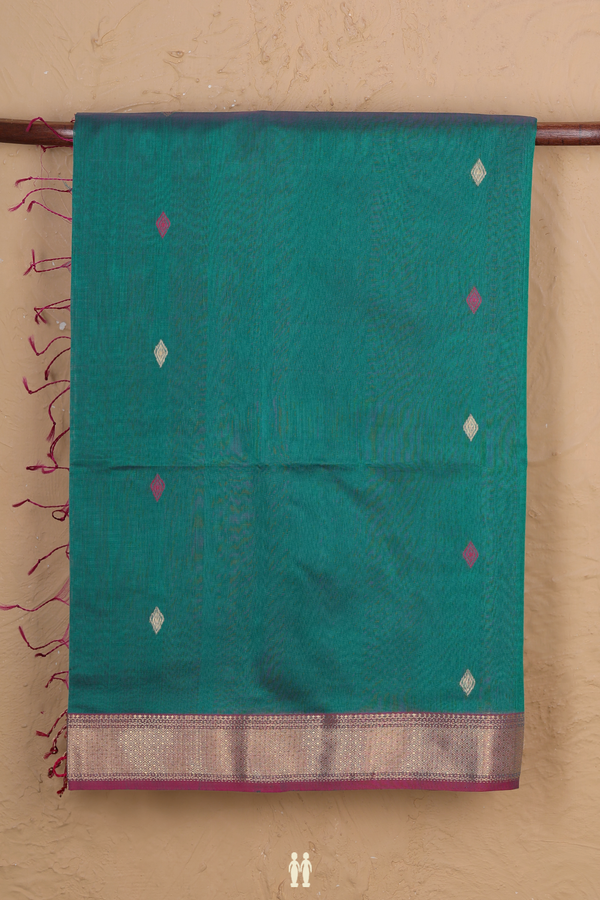 Maheswari Silk Cotton Saree Pine Green With Diamond Buttas