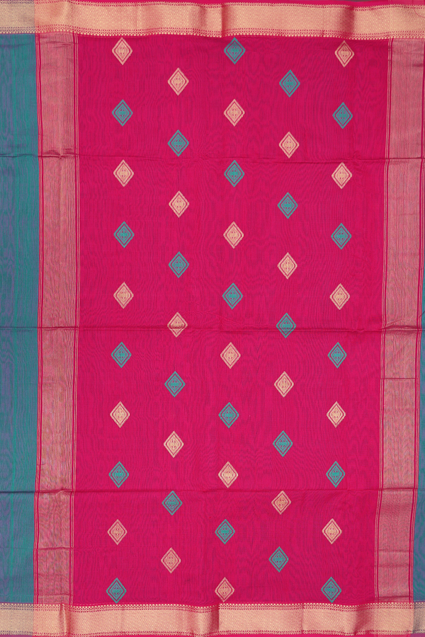 Maheswari Silk Cotton Saree Pine Green With Diamond Buttas
