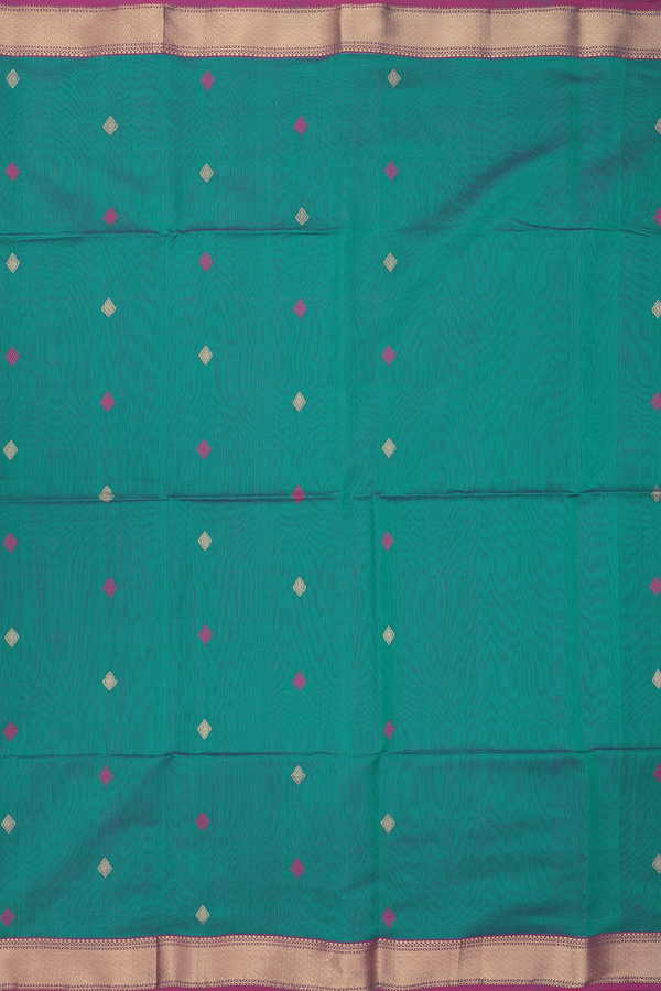 Maheswari Silk Cotton Saree Pine Green With Diamond Buttas