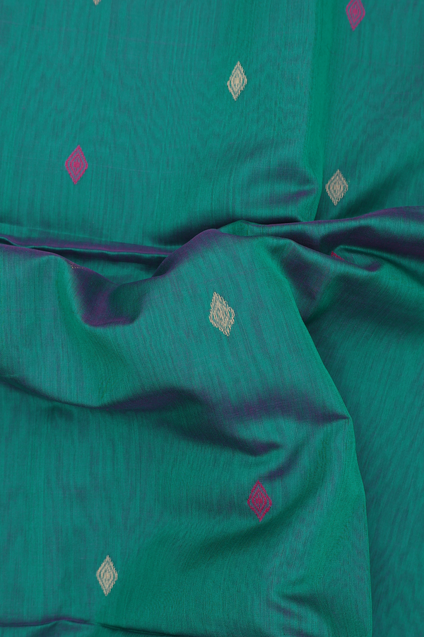 Maheswari Silk Cotton Saree Pine Green With Diamond Buttas