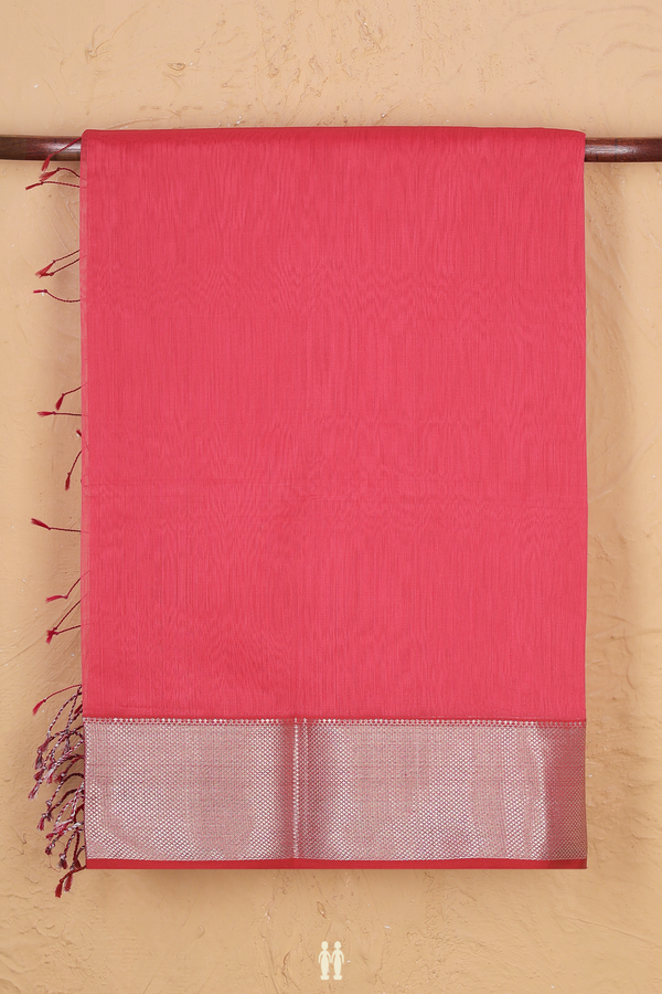 Maheswari Silk Cotton Saree In Punch Pink With Zari Border
