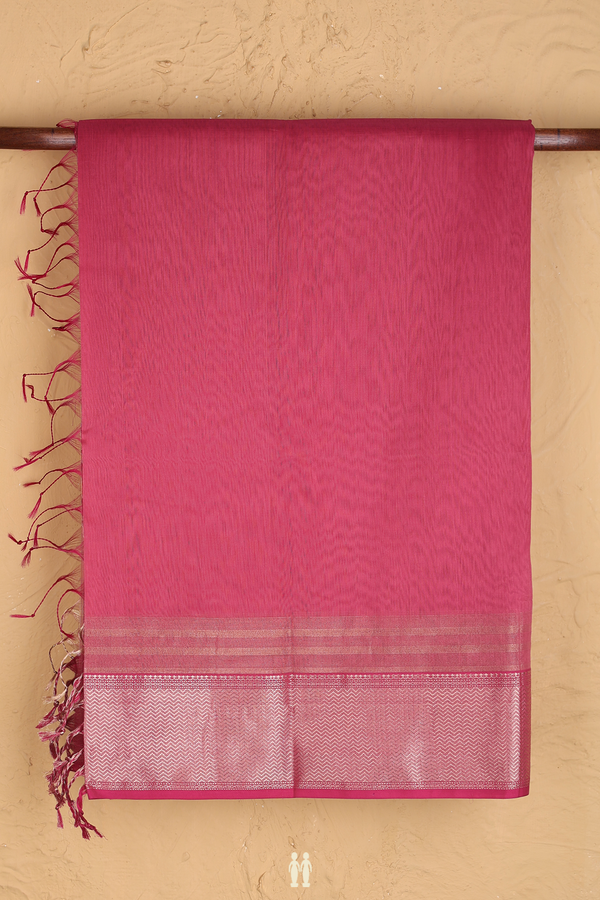 Maheswari Silk Cotton Saree In Punch Pink With Chrevron Border