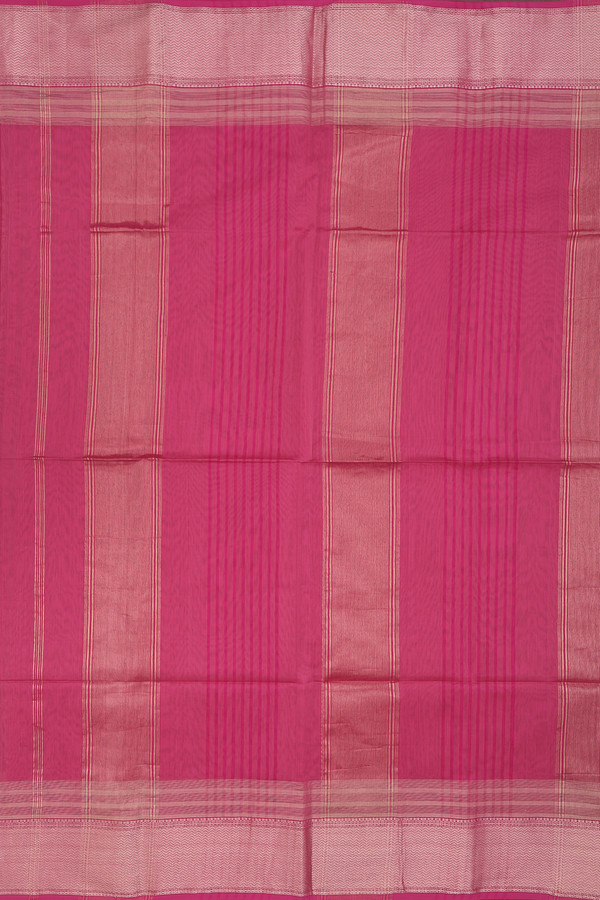 Maheswari Silk Cotton Saree In Punch Pink With Chrevron Border