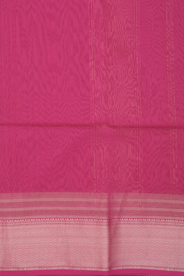 Maheswari Silk Cotton Saree In Punch Pink With Chrevron Border