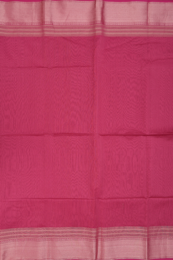 Maheswari Silk Cotton Saree In Punch Pink With Chrevron Border
