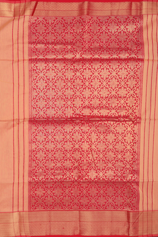 Maheswari Silk Cotton Saree In Orange With Zari Buttas