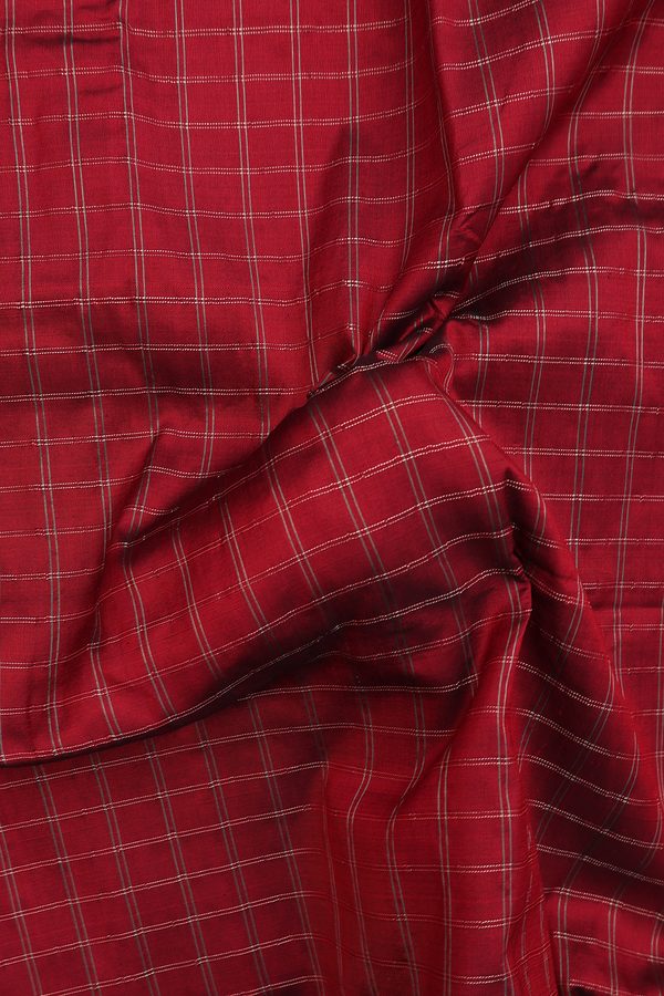 Paithani Silk Saree In Cherry Red With Checks Design