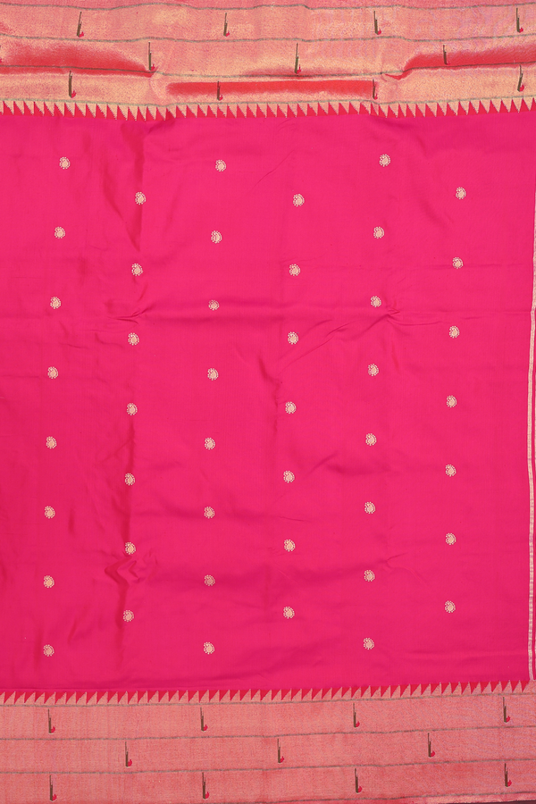 Paithani Silk Saree In Reddish Pink With Paisley Buttas