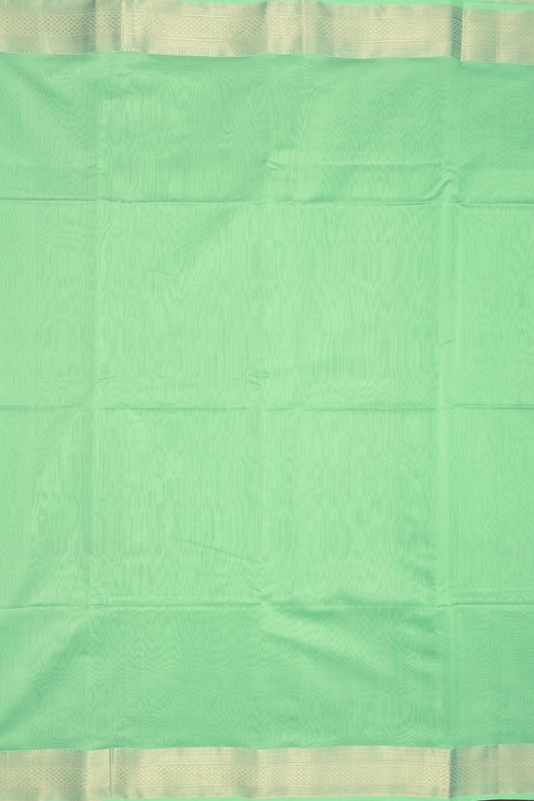 Maheswari Silk Cotton Saree In Mint Green With Zari Border