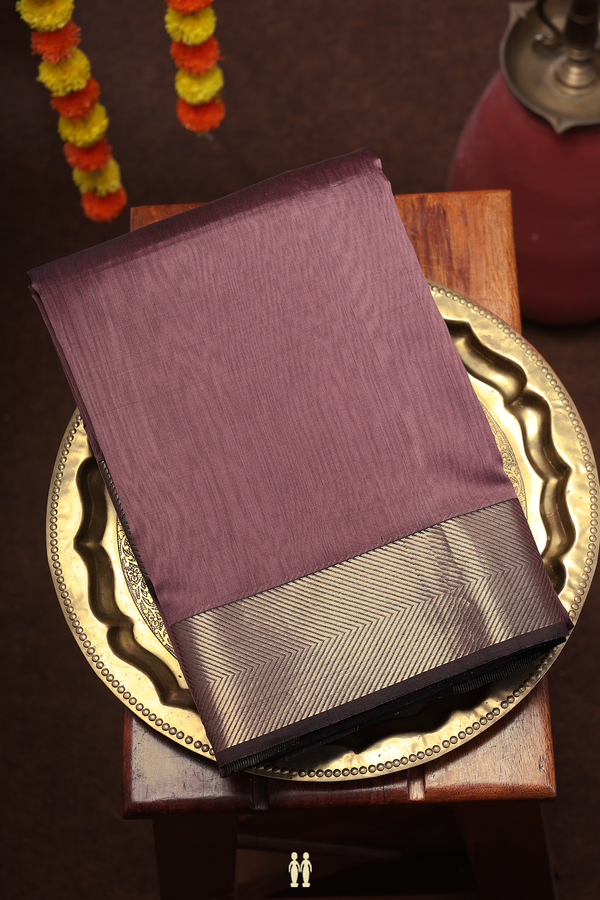 Maheswari Silk Cotton Saree In Plum Brown With Zari Border