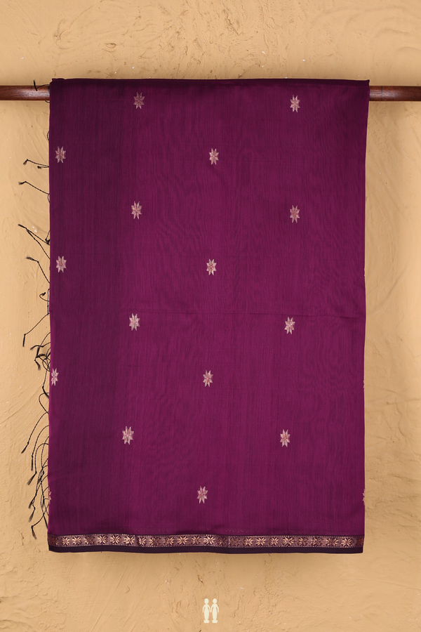 Maheswari Silk Cotton Saree Plum Purple With Floral Buttas