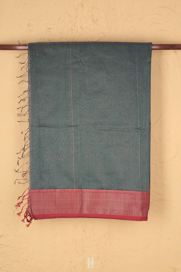 Maheswari Silk Cotton Saree In Pine Green With Checks Design
