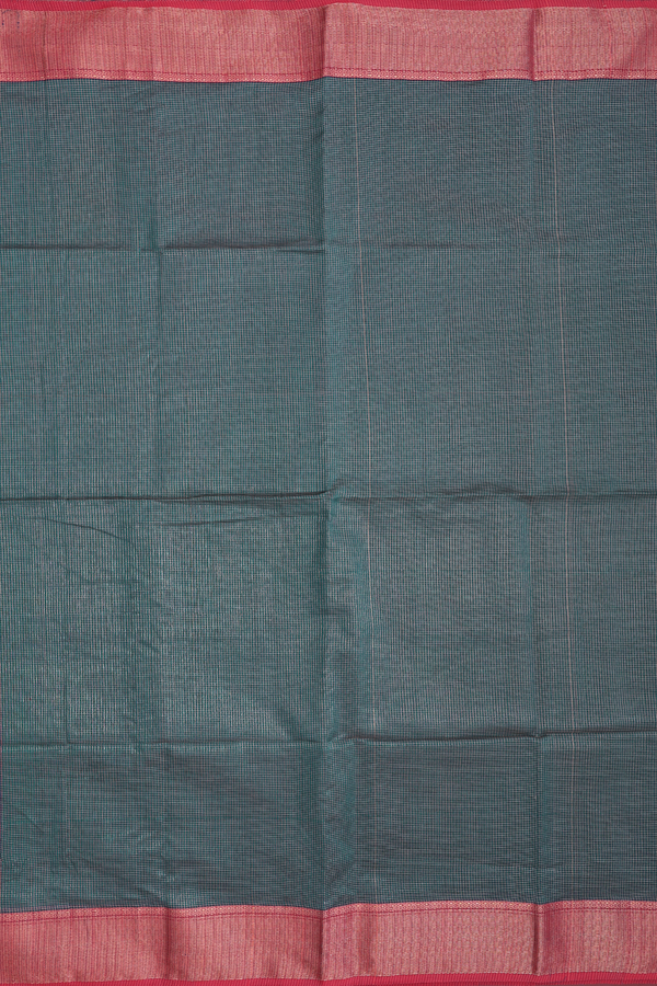 Maheswari Silk Cotton Saree In Pine Green With Checks Design