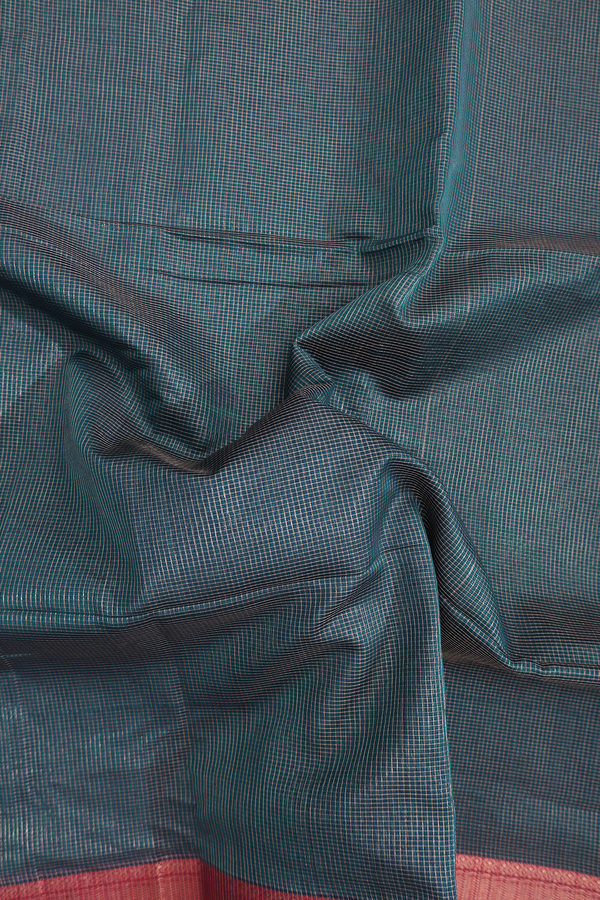 Maheswari Silk Cotton Saree In Pine Green With Checks Design