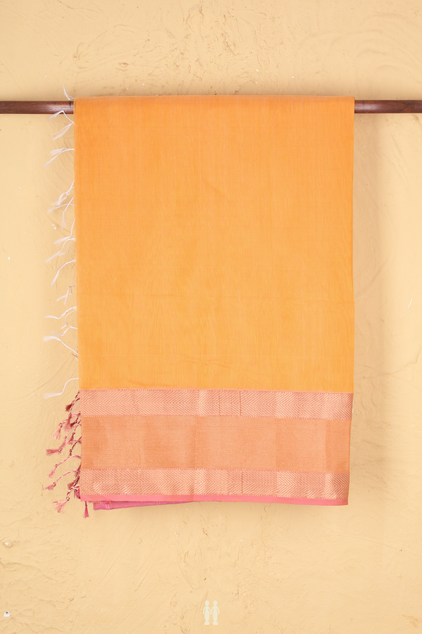 Maheswari Silk Cotton Saree In Orange With Contrast Border