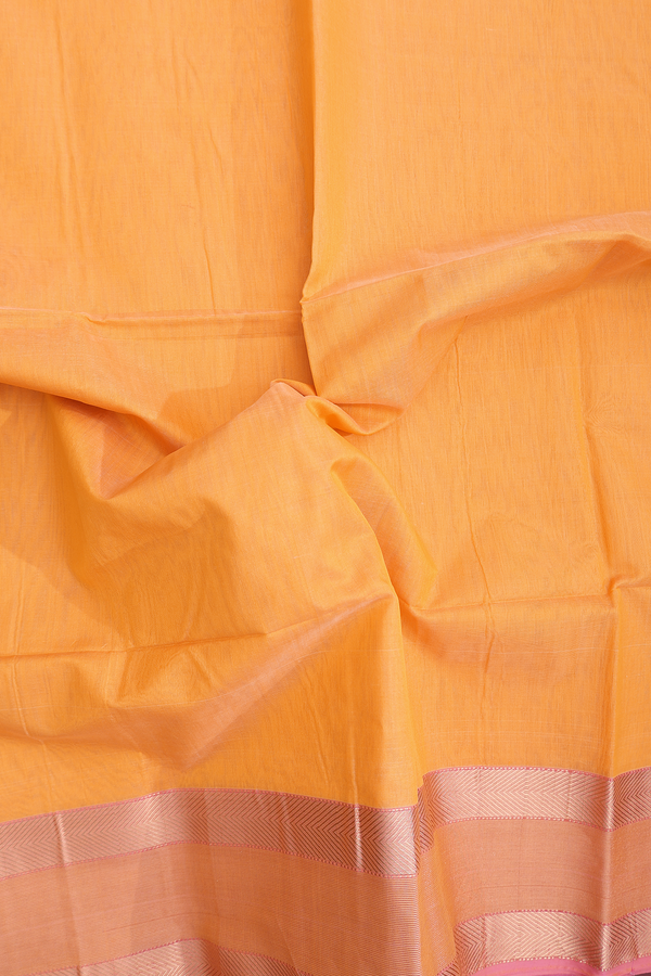 Maheswari Silk Cotton Saree In Orange With Contrast Border