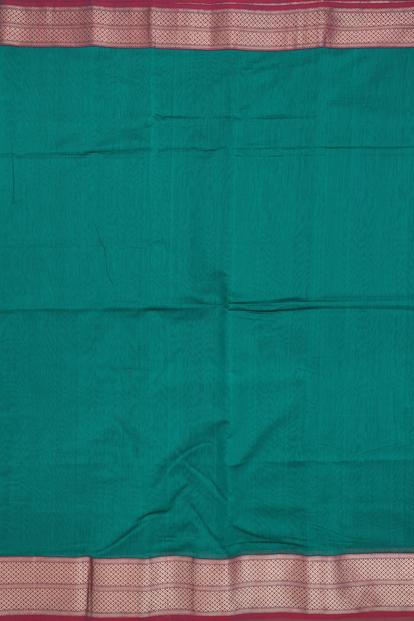 Maheswari Silk Cotton Saree In Ramar Green With Zari Border