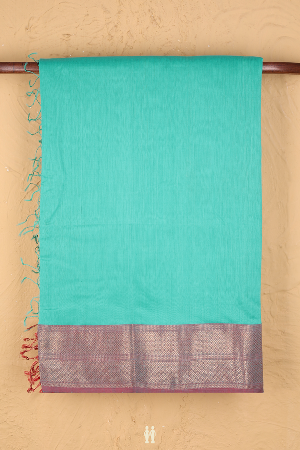 Maheswari Silk Cotton Saree In Tiffany Blue With Zari Border