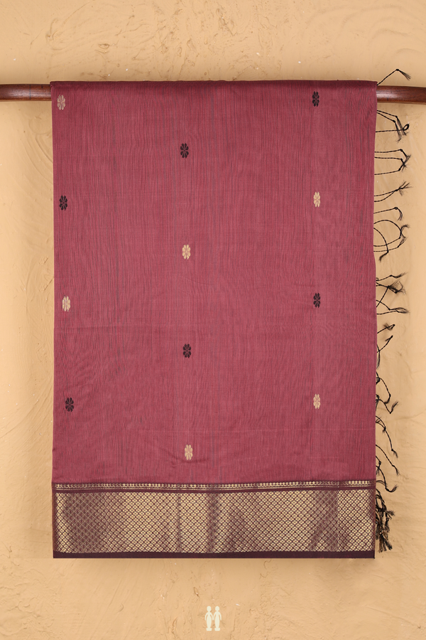 Maheswari Silk Cotton Saree In Mulberry With Floral Buttas