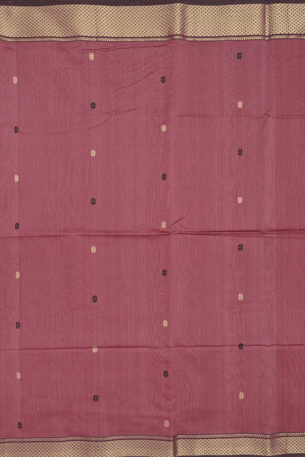 Maheswari Silk Cotton Saree In Mulberry With Floral Buttas