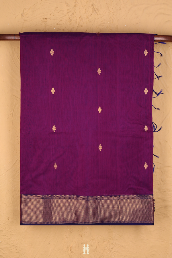 Maheswari Silk Cotton Saree In Purple With Zari Buttas