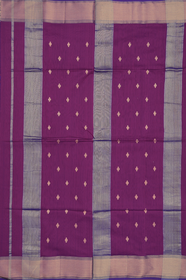 Maheswari Silk Cotton Saree In Purple With Zari Buttas