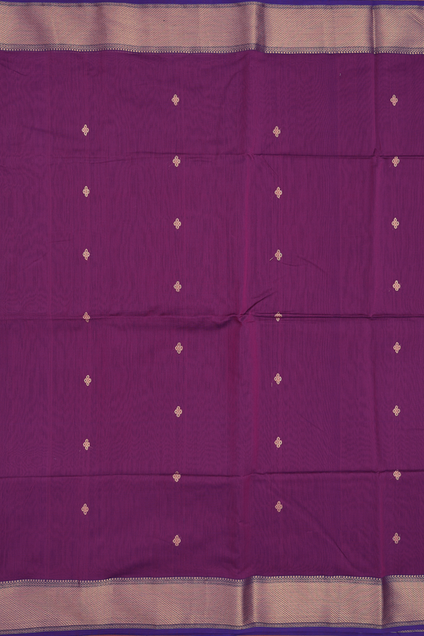 Maheswari Silk Cotton Saree In Purple With Zari Buttas