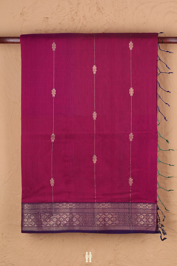 Maheswari Silk Cotton Saree Deep Mulberry With Stripes Design