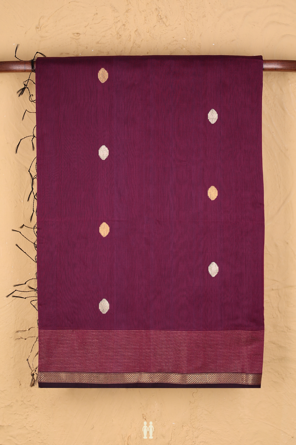 Maheswari Silk Cotton Saree In Plum Purple With Zari Buttas