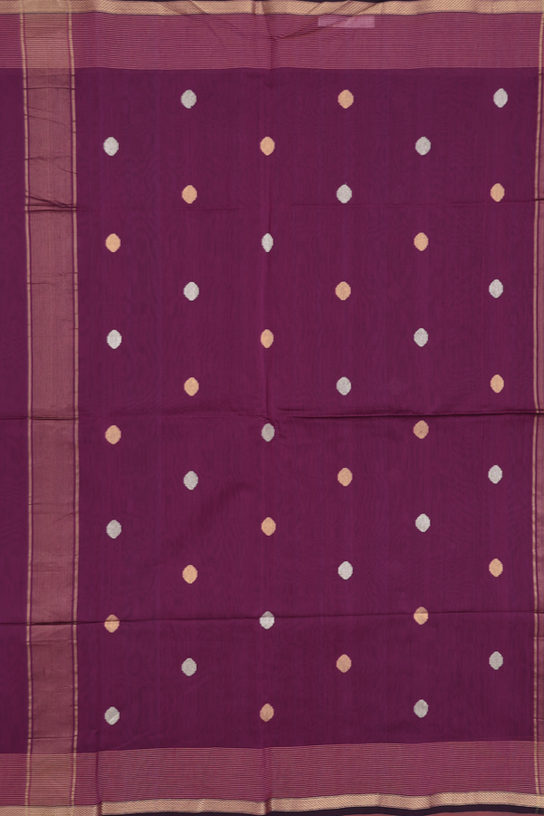Maheswari Silk Cotton Saree In Plum Purple With Zari Buttas