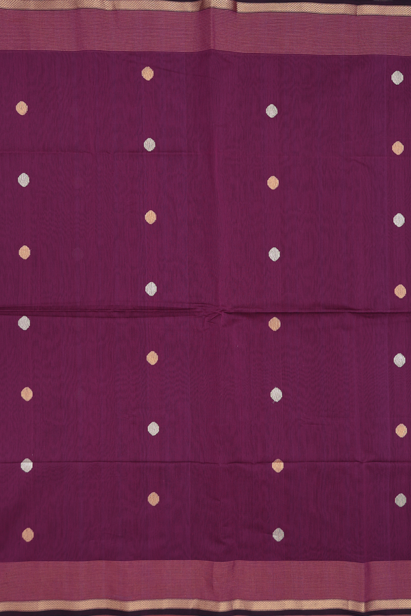 Maheswari Silk Cotton Saree In Plum Purple With Zari Buttas