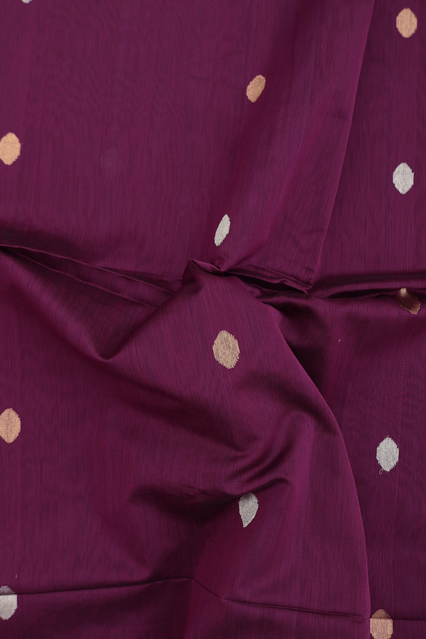 Maheswari Silk Cotton Saree In Plum Purple With Zari Buttas
