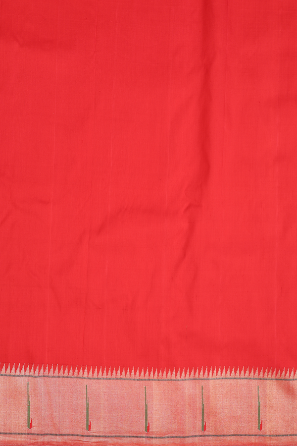 Paithani Silk Saree In Chilli Red With Stripes Design