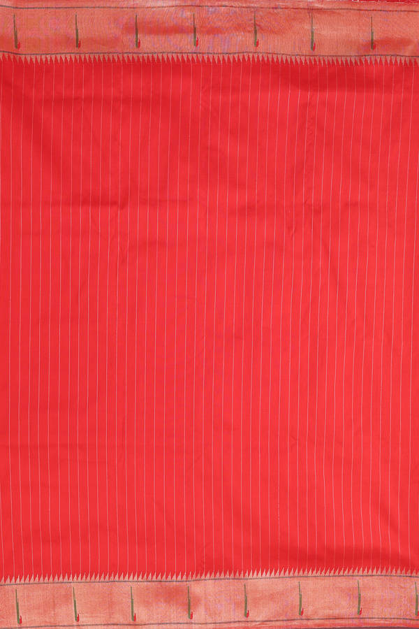 Paithani Silk Saree In Chilli Red With Stripes Design