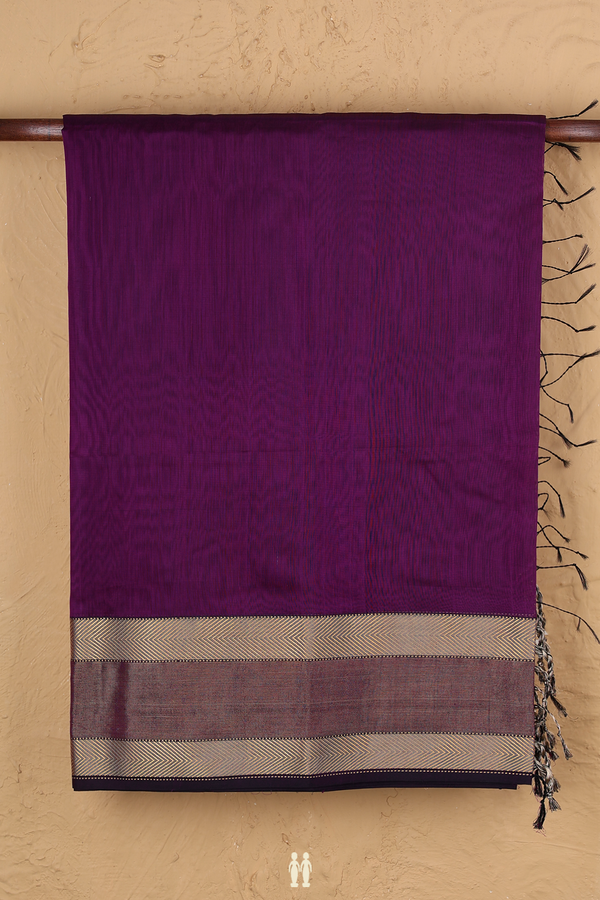 Maheswari Silk Cotton Saree In Purple With Threadwork Border