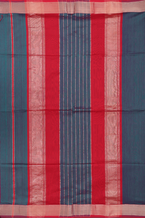 Maheswari Silk Cotton Saree In Peacock Green With Zari Border