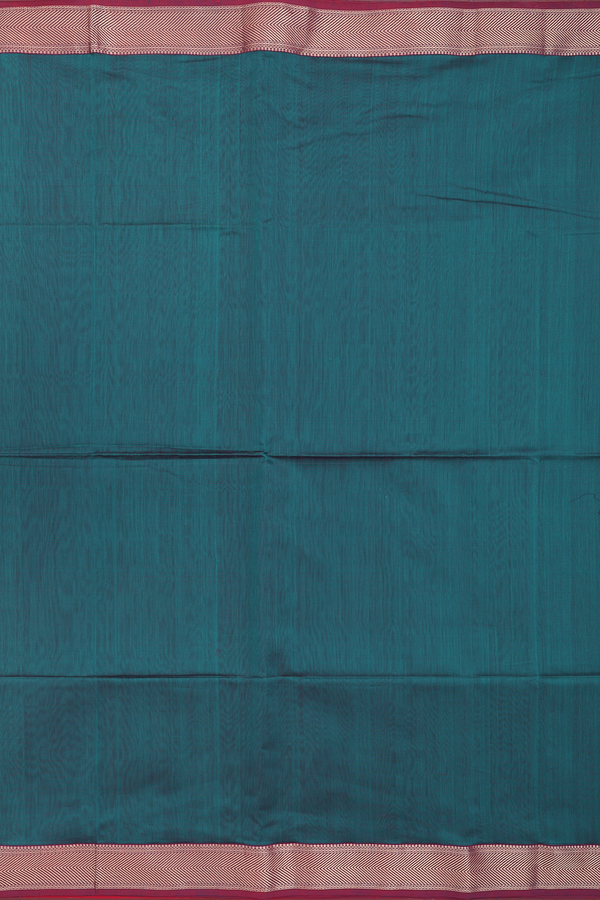 Maheswari Silk Cotton Saree In Peacock Green With Zari Border