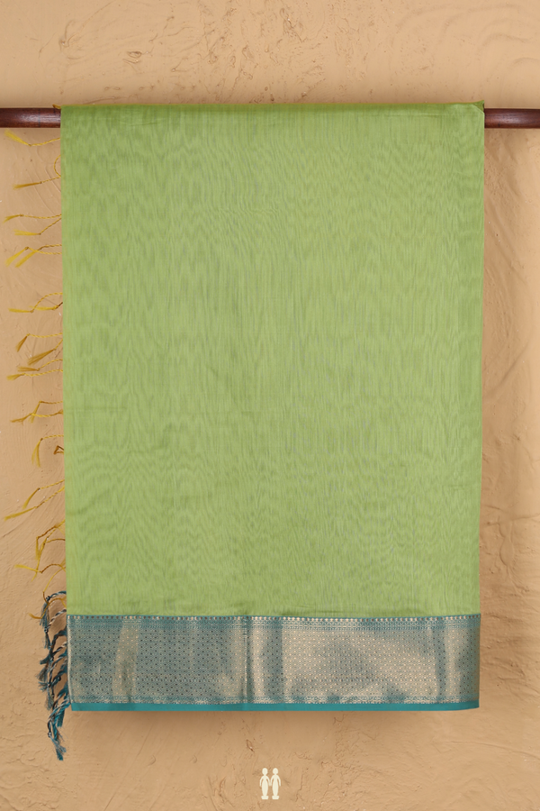 Maheswari Silk Cotton Saree In Pear Green With Zari Border