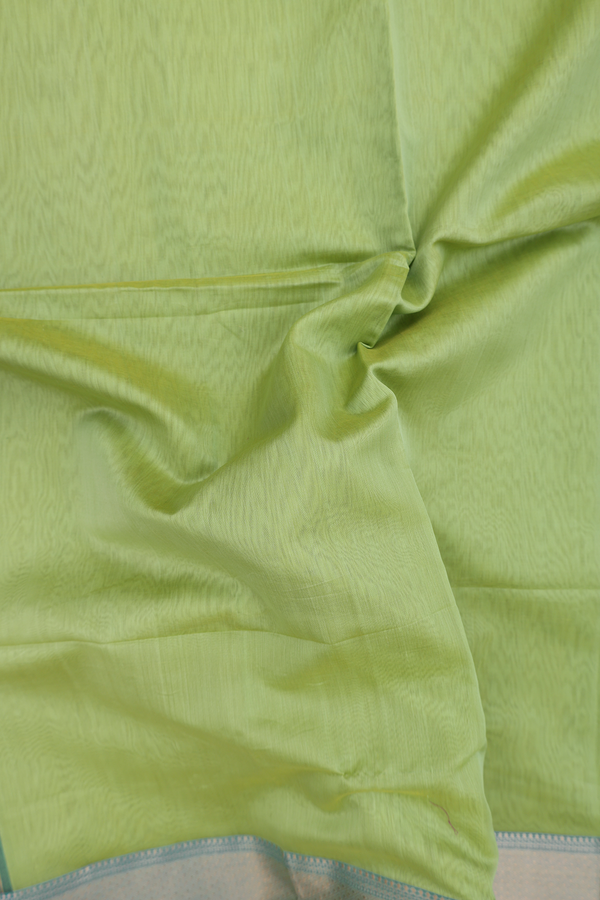 Maheswari Silk Cotton Saree In Pear Green With Zari Border