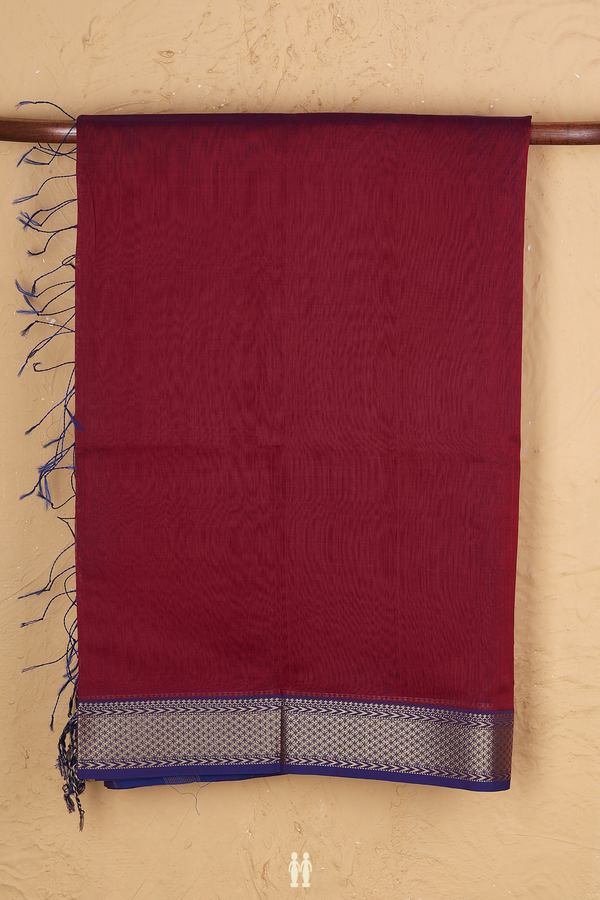 Maheswari Silk Cotton Saree Burgundy Red With Contrast Border