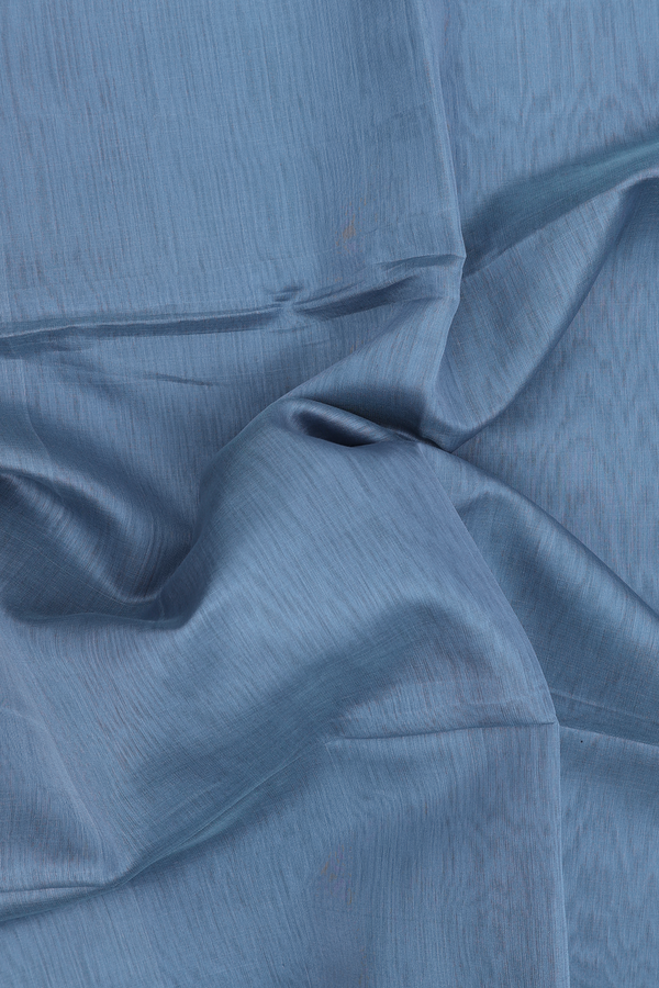 Maheswari Silk Cotton Saree Blue With Threadwork Border