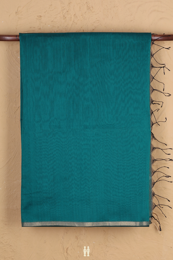 Maheswari Silk Cotton Saree In Teal Blue With Zari Border